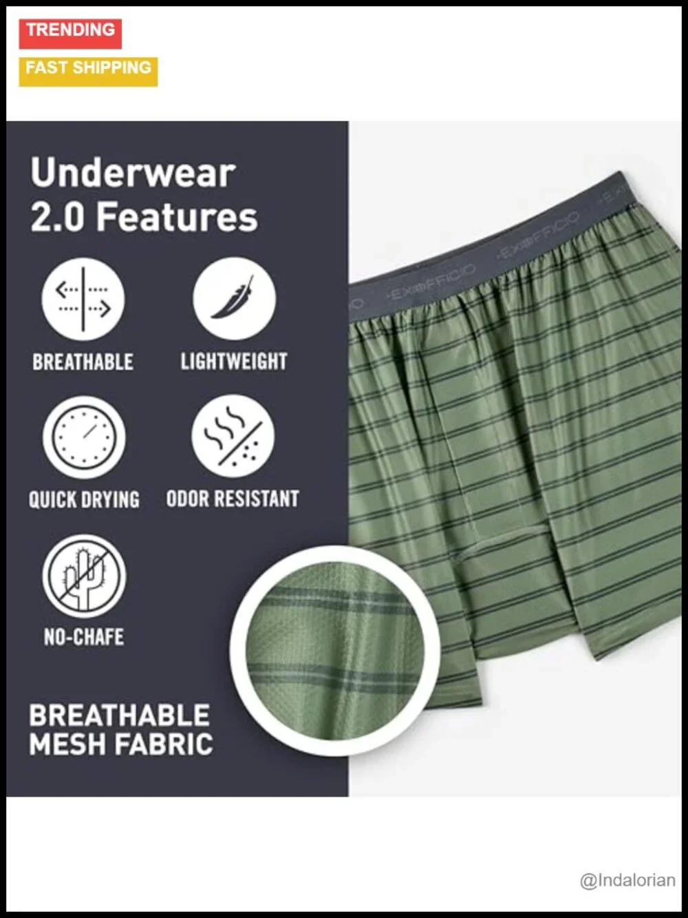 Men's Travel Boxer Underwear Breathable Nylon Blend Medium